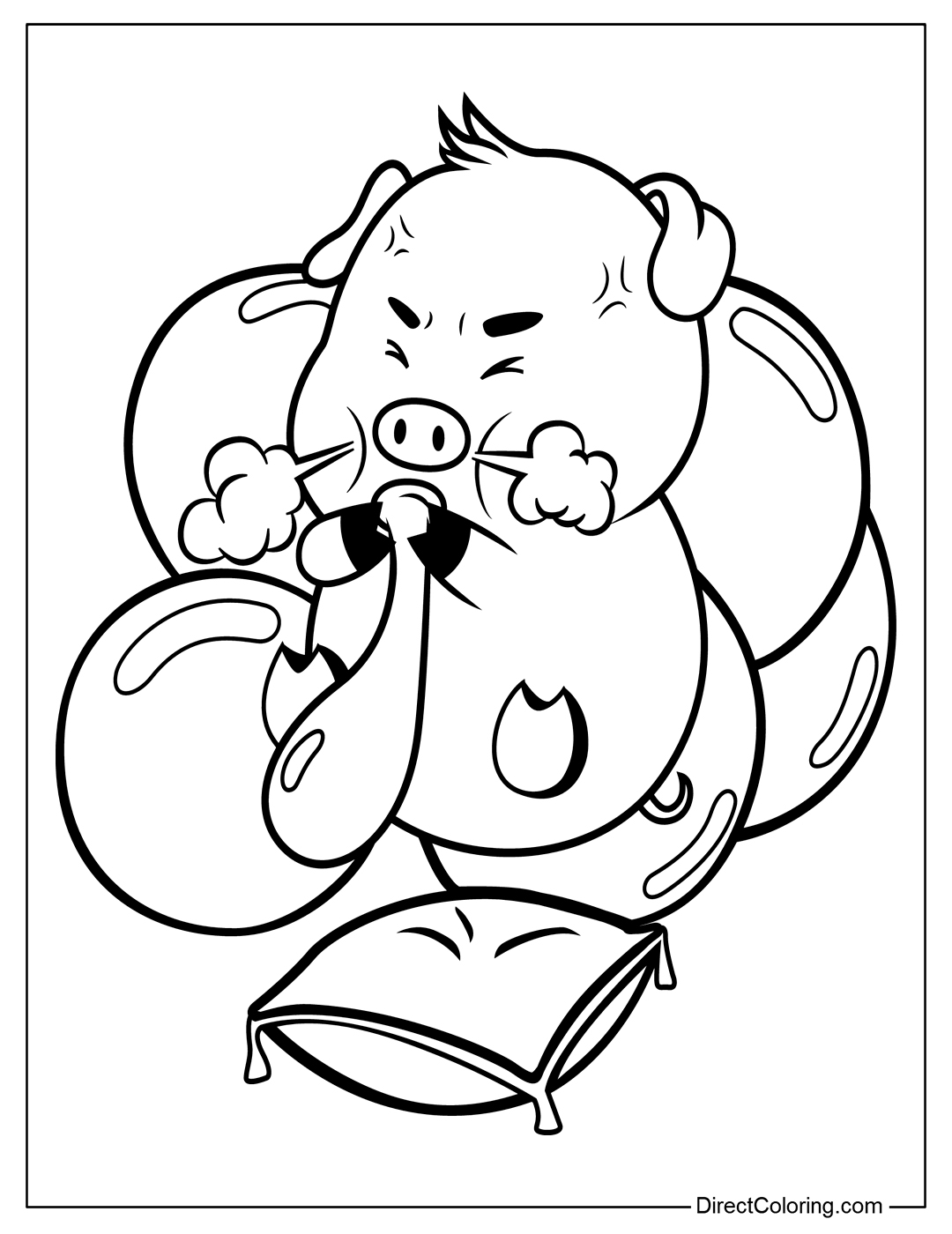 Funny Pig Blowing Balloon Coloring Page